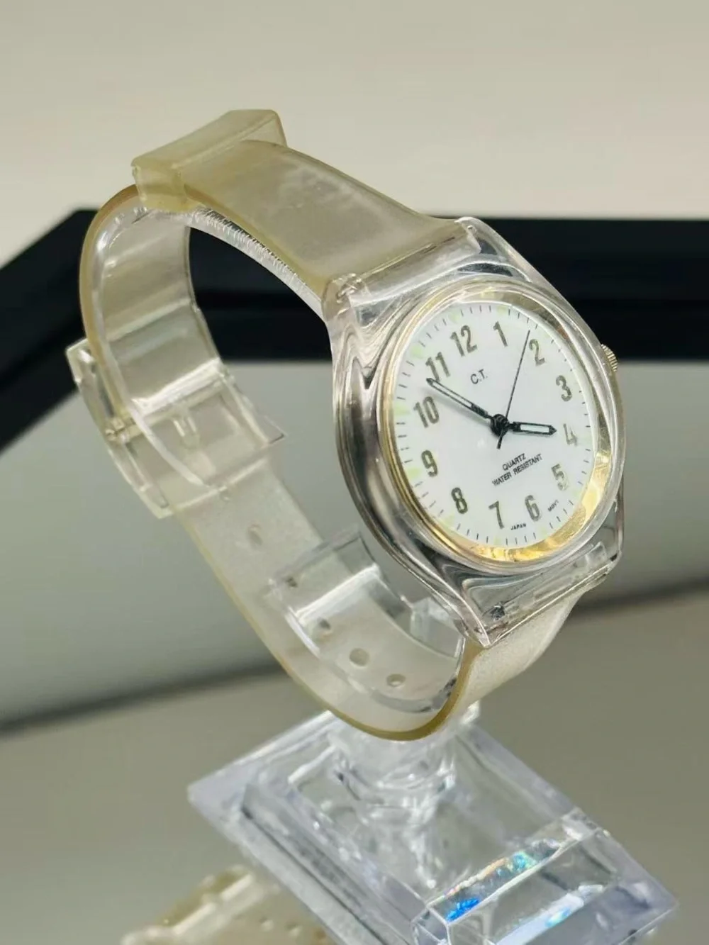 Vintage C.T. Quartz Clear Transparent Watch 36mm Japan Movt New Battery Running